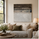 Quiet Current — Neutral Line & Color Block Abstract Painting