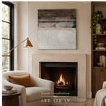 Quiet Current — Neutral Line & Color Block Abstract Painting
