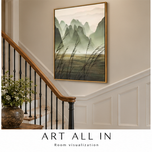 Sand Trace — Misty Green Mountain Landscape Wall Art