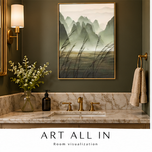 Sand Trace — Misty Green Mountain Landscape Wall Art