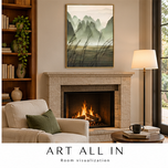 Sand Trace — Misty Green Mountain Landscape Wall Art