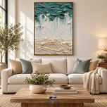 Tactile Movement — Teal & Ivory Textured Color Abstract Wall Art