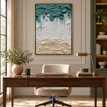 Tactile Movement — Teal & Ivory Textured Color Abstract Wall Art